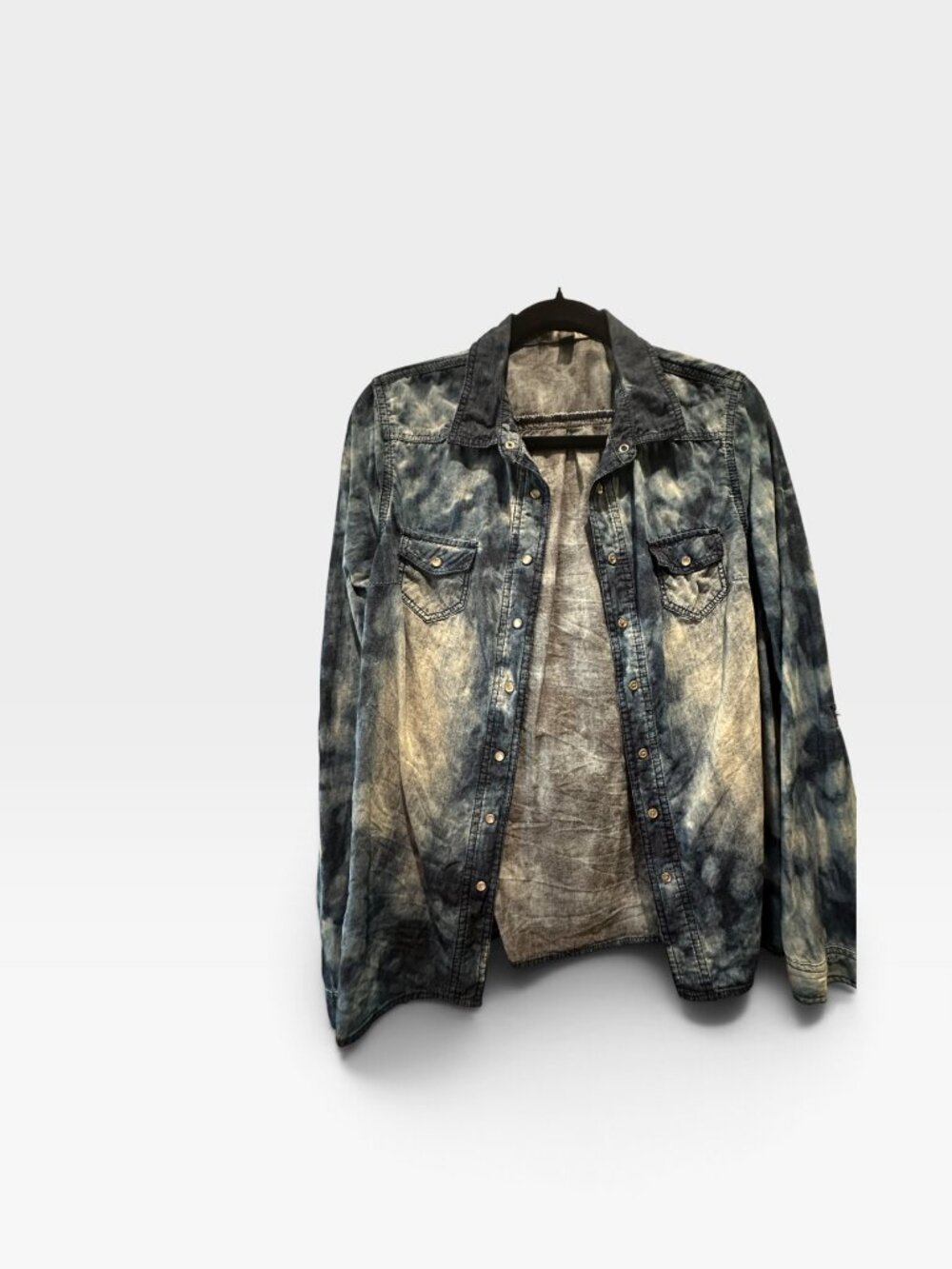 Fire Los Angeles Acid Wash Denim Western Shirt Size M